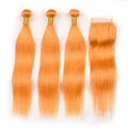 Orange Straight Remy Human Hair Bundles With Closure 4x4 AHBC-112
