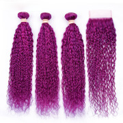 Purple Kinky Curly Remy Human Hair Bundles With Closure 4x4 AHBC-105