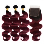 T1B/Burgundy Body Wave Remy Human Hair Bundles With Closure 4x4 AHBC-151