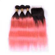 T1B/Pink Gold Straight Remy Human Hair Bundles With Closure 4x4 AHBC-147