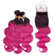 T1B/Rose Red Body Wave Remy Human Hair Bundles With Closure 4x4 AHBC-133