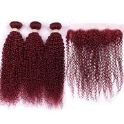 Burgundy Kinky Curly Remy Human Hair Bundles With Frontal 13x4 AHBF-68