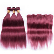 Burgundy Straight Remy Human Hair Bundles With Frontal 13x4 AHBF-66