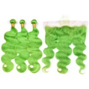 Grass Green Body Wave Remy Human Hair Bundles With Frontal 13x4 AHBF-84