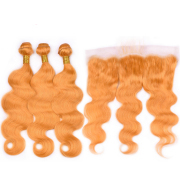 Orange Body Wave Remy Human Hair Bundles With Frontal 13x4 AHBF-70