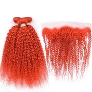 Orange Red Kinky Curly Remy Human Hair Bundles With Frontal 13x4 AHBF-91