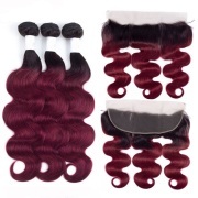 T1B/Burgundy Body Wave Remy Human Hair Bundles With Frontal 13x4 AHBF-121