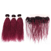 T1B/Burgundy Kinky Curly Remy Human Hair Bundles With Frontal 13x4 AHBF-122