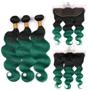 T1B/Green Body Wave Remy Human Hair Bundles With Frontal 13x4 AHBF-99