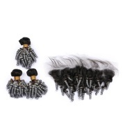 T1B/Grey Funmi Curly Remy Human Hair Bundles With Frontal 13x4 AHBF-119