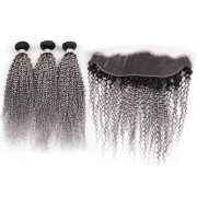 T1B/Grey Kinky Curly Remy Human Hair Bundles With Frontal 13x4 AHBF-118
