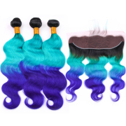 T1B/Light Blue/Blue Body Wave Remy Human Hair Bundles With Frontal 13x4 AHBF-129