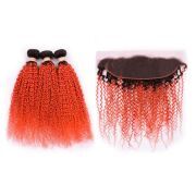 T1B/Orange Red Kinky Curly Remy Human Hair Bundles With Frontal 13x4 AHBF-114