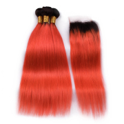 T1B/Orange Red Straight Remy Human Hair Bundles With Closure 4x4 AHBC-129