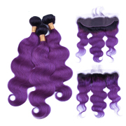 T1B/Purple Body Wave Remy Human Hair Bundles With Frontal 13x4 AHBF-108