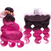 T1B/Rose Red Body Wave Remy Human Hair Bundles With Frontal 13x4 AHBF-104