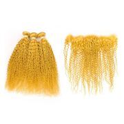 Yellow Kinky Curly Remy Human Hair Bundles With Frontal 13x4 AHBF-82