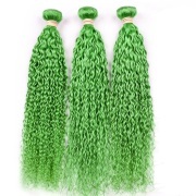 Grass Green Kinky Curly Remy Human Hair Bundles Sew In Weave Extensions AHHB-19