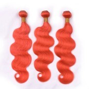Orange Red Body Wave Remy Human Hair Bundles Sew In Weave Extensions AHHB-06