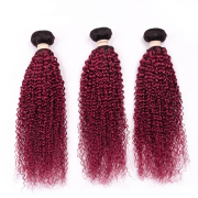 T1B/Burgundy Kinky Curly Remy Human Hair Bundles Sew In Weave Extensions AHHB-66