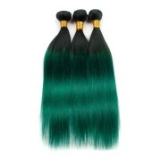 T1B/Green Straight Remy Human Hair Bundles Sew In Weave Extensions AHHB-46