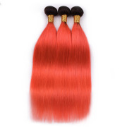 T1B/Orange Red Straight Remy Human Hair Bundles Sew In Weave Extensions AHHB-55