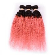 T1B/Pink Gold Kinky Curly Remy Human Hair Bundles Sew In Weave Extensions AHHB-54