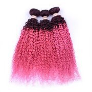 T1B/Pink Kinky Curly Remy Human Hair Bundles Sew In Weave Extensions AHHB-63