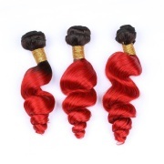 T1B/Red Loose Wave Remy Human Hair Bundles Sew In Weave Extensions AHHB-70