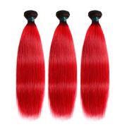 T1B/Red Straight Remy Human Hair Bundles Sew In Weave Extensions AHHB-67