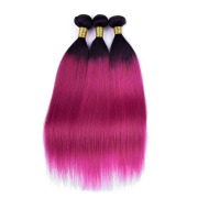 T1B/Rose Red Straight Remy Human Hair Bundles Sew In Weave Extensions AHHB-58