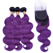 T1B/Purple Body Wave Remy Human Hair Bundles With Closure 4x4 AHBC-136