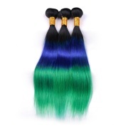T1B/Blue/Green Straight Remy Human Hair Bundles Sew In Weave Extensions AHHB-79
