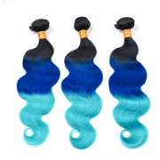 T1B/Blue/Light Blue Body Wave Remy Human Hair Bundles Sew In Weave Extensions AHHB-82