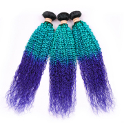 T1B/Light Blue/Blue Kinky Curly Remy Human Hair Bundles Sew In Weave Extensions AHHB-75