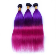 T1B/Purple/Rose Red Straight Remy Human Hair Bundles Sew In Weave Extensions AHHB-76