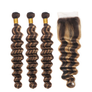 P4/27 Deep Wave Remy Human Hair Bundles With Closure 4x4 AHBC-173