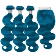 Blue Body Wave Remy Human Hair Bundles With Closure 4x4 AHBC-176