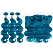 Blue Body Wave Remy Human Hair Bundles With Frontal 13x4 AHBF-141