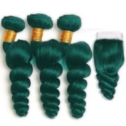 Green Loose Wave Remy Human Hair Bundles With Closure 4x4 AHBC-180