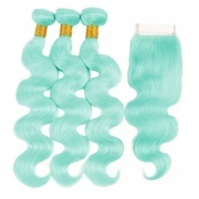 Mint Green Body Wave Remy Human Hair Bundles With Closure 4x4 AHBC-174