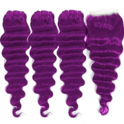 Purple Loose Deep Wave Remy Human Hair Bundles With Closure 4x4 AHBC-177