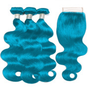 Lake Blue Body Wave Remy Human Hair Bundles With Closure 4x4 AHBC-181
