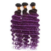 T1B/Purple Deep Wave Remy Human Hair Bundles Sew In Weave Extensions AHHB-111