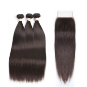 #2 Dark Brown Straight Remy Human Hair Bundles With Closure 4x4 AHBC-01