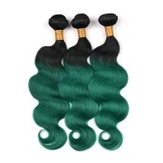 T1B/Green Body Wave Remy Human Hair Bundles Sew In Weave Extensions AHHB-47