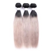 T1B/Light Grey Straight Remy Human Hair Bundles Sew In Weave Extensions AHHB-124
