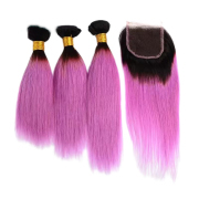 T1B/Pink Straight Remy Human Hair Bundles With Closure 4x4 AHBC-50