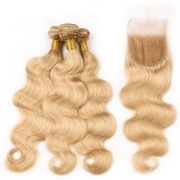 #27 Honey Blonde Body Wave Remy Human Hair Bundles With Closure 4x4 AHBC-21