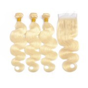 613 Blonde Body Wave Remy Human Hair Bundles With Closure 4x4 AHBC-200